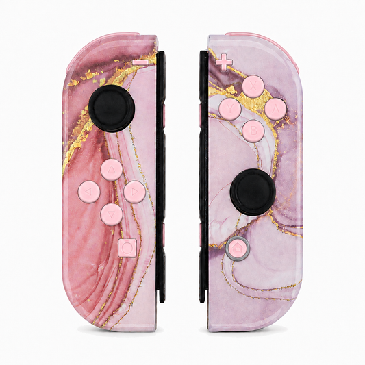 Cosmic Pink Gold Marble Effect, standard front: Pink buttons / Black caps