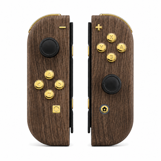 Wood Grain, standard front: Chrome gold buttons / Black caps