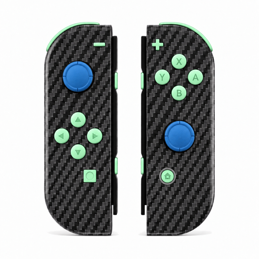 Graphite Carbon Fiber, standard front: Mint Green buttons / Blue caps