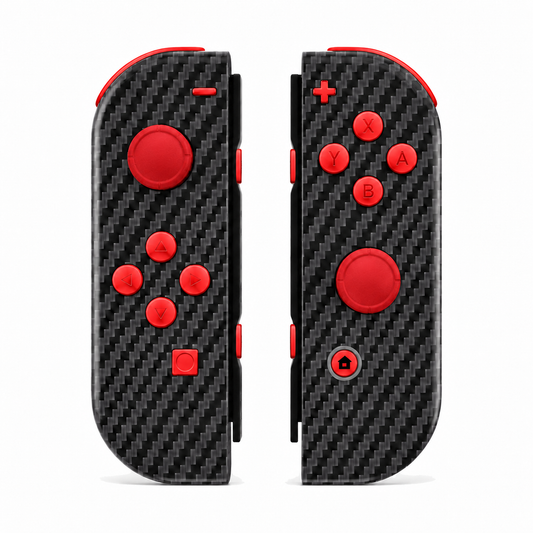 Graphite Carbon Fiber, standard front: Scarlet Red buttons / Red caps