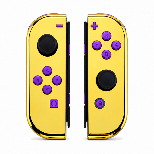 Chrome Gold, standard front: Purple buttons / Black caps
