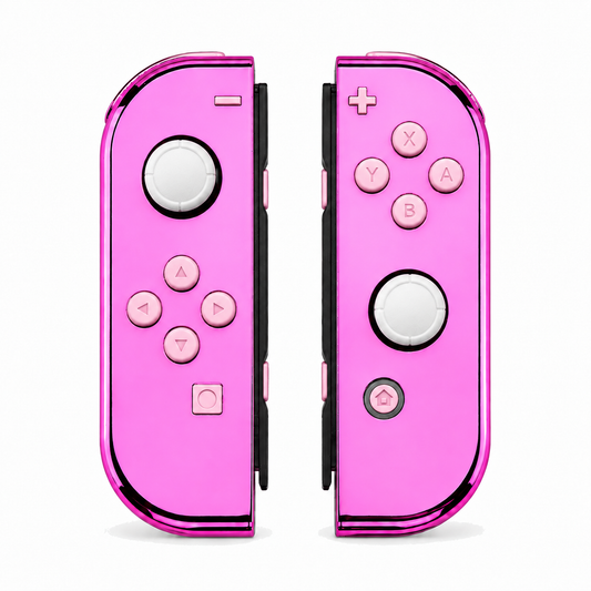 Chrome Pink Glossy, standard front: Cherry Blossoms Pink buttons / White caps