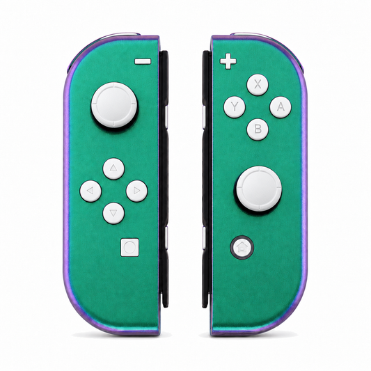 Chameleon Green Purple, standard front: White buttons / White caps