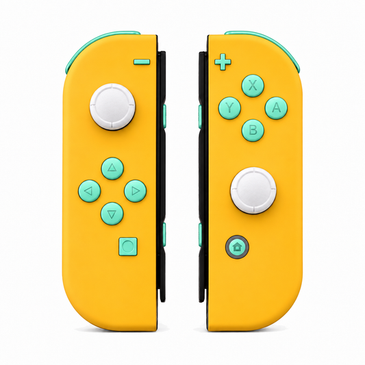 Caution Yellow, standard front: Mint Green buttons / White caps