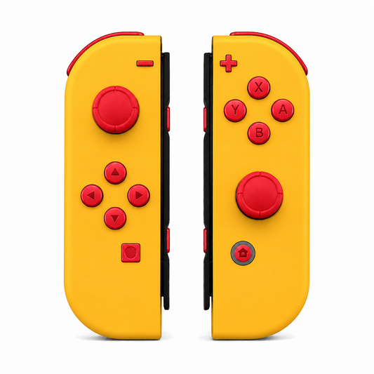 Caution Yellow, standard front: Scarlet Red buttons / Red caps