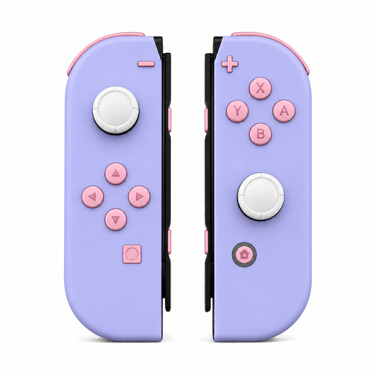 Light Violet, standard front: Cherry Blossoms Pink buttons / White caps