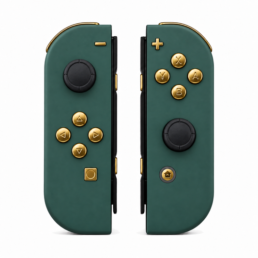 Pine Green, standard front: Chrome Gold buttons / Black caps