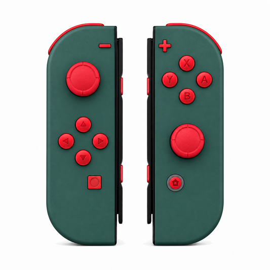 Pine Green, standard front: Scarlet Red buttons / Red caps