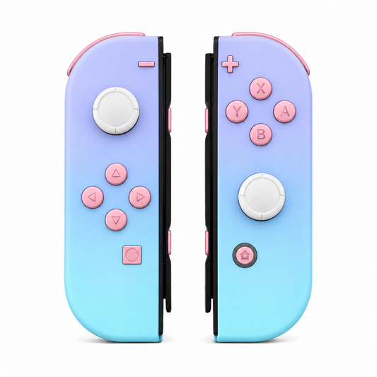 Violet Blue, standard front: Cherry Blossoms Pink buttons / White caps