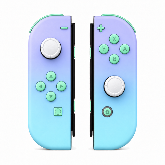 Violet Blue, standard front: Mint Green buttons / White caps