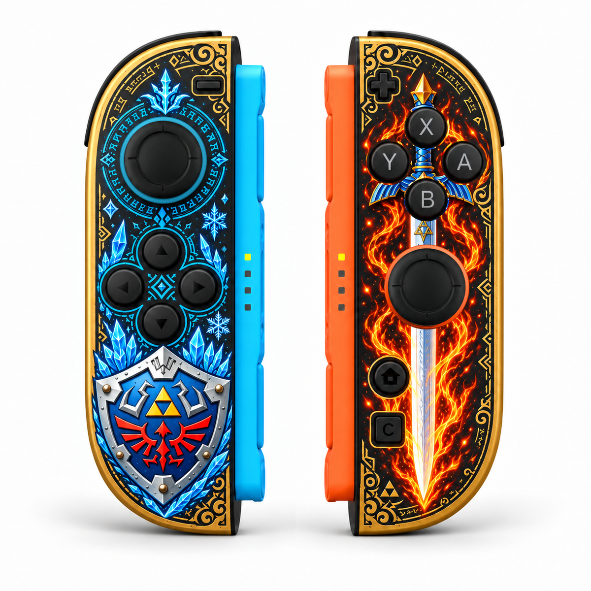 Fire and Ice Shield and Sword Custom Nintendo Switch 2 Joy-Cons with TMR Joysticks