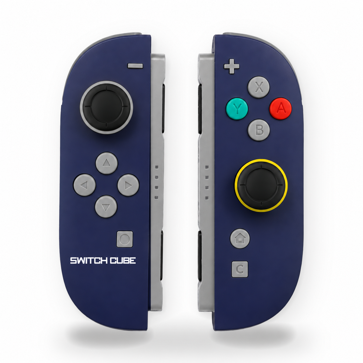Purple Game Cube-inspired Switch 2 Joy-Con pair with colorful retro controls