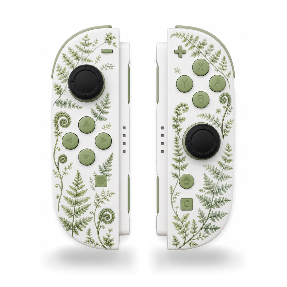 White Fern Fronds Matcha Green Buttons Custom Nintendo Switch 2 Joy-Cons with TMR Joysticks