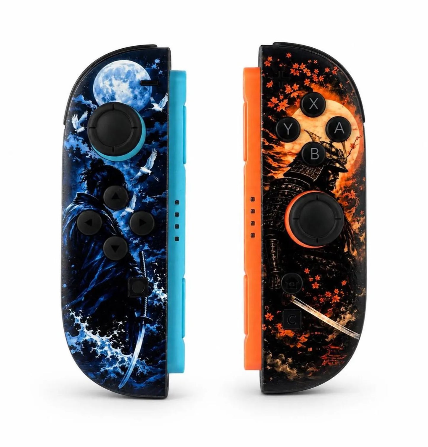 Blue & Orange Samurai Custom Nintendo Switch 2 Joy-Cons with TMR Drift-Resistant Joysticks