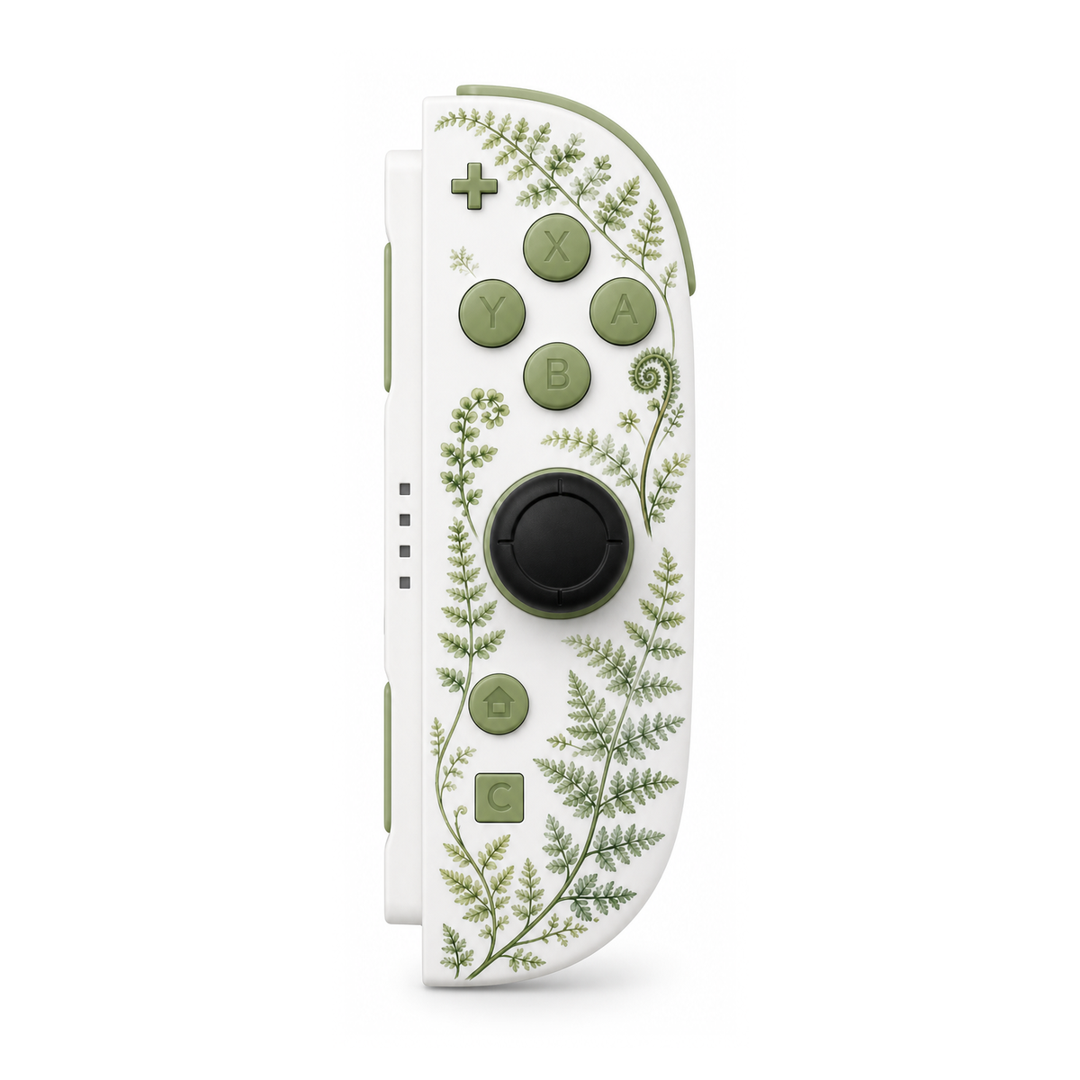 White Fern Fronds Matcha Green Buttons Custom Nintendo Switch 2 Joy-Cons with TMR Joysticks