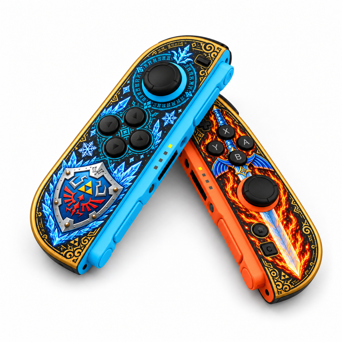 Fire and Ice Shield and Sword Custom Nintendo Switch 2 Joy-Cons with TMR Joysticks