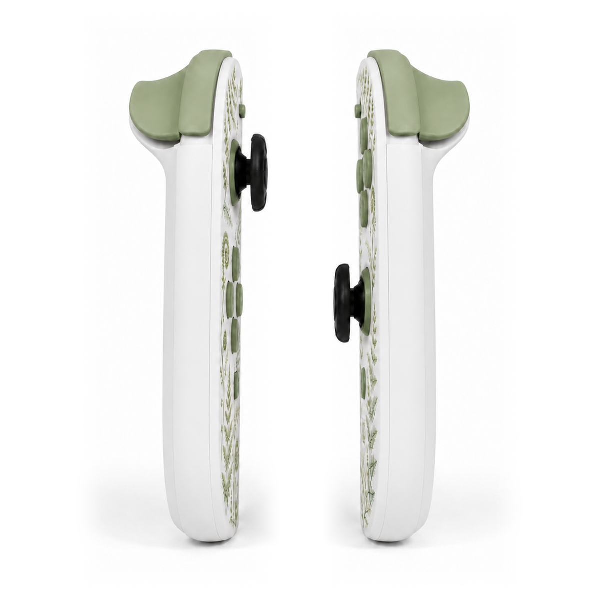 White Fern Fronds Matcha Green Buttons Custom Nintendo Switch 2 Joy-Cons with TMR Joysticks