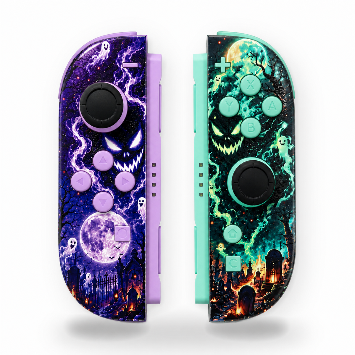 Haunted Purple & Teal Nintendo Switch 2 Joy-Cons with TMR Drift-Resistant Joysticks