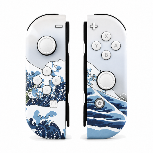 The Great Wave Patterned, standard front: White buttons / White caps