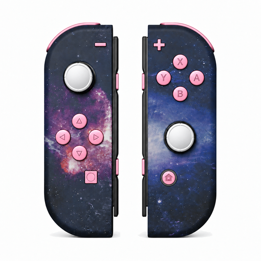 Nubula Galaxy, standard front: Cherry Blossoms Pink buttons / White caps