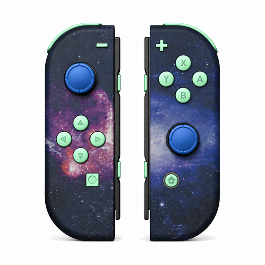 Nubula Galaxy, standard front: Mint Green buttons / Blue caps
