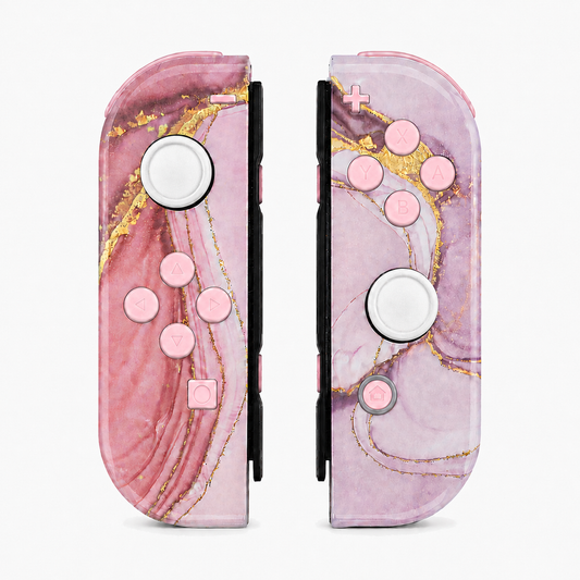 Cosmic Pink Gold Marble Effect, standard front: Pink buttons / White caps