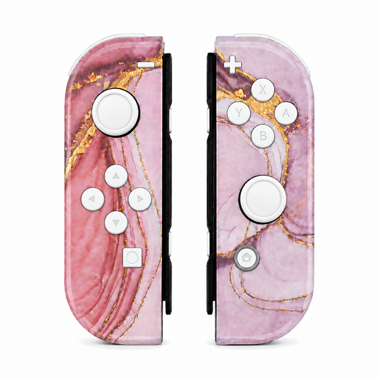 Cosmic Pink Gold Marble Effect, standard front: White buttons / White caps