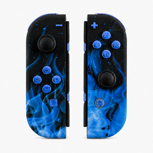 Blue Flame, standard front: Chrome blue buttons / Black caps