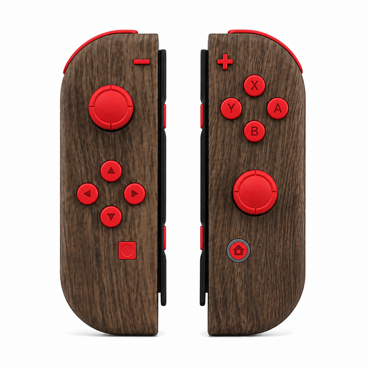 Wood Grain, standard front: Scarlet Red buttons / Red caps