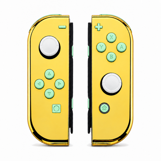 Chrome Gold, standard front: Mint Green buttons / White caps