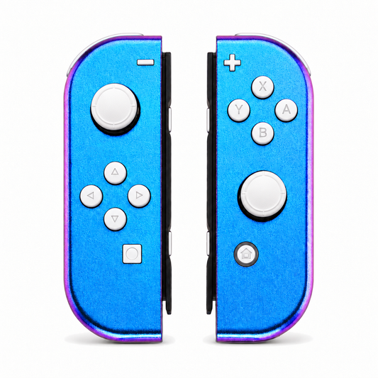 Chameleon Purple Blue, standard front: White buttons / White caps