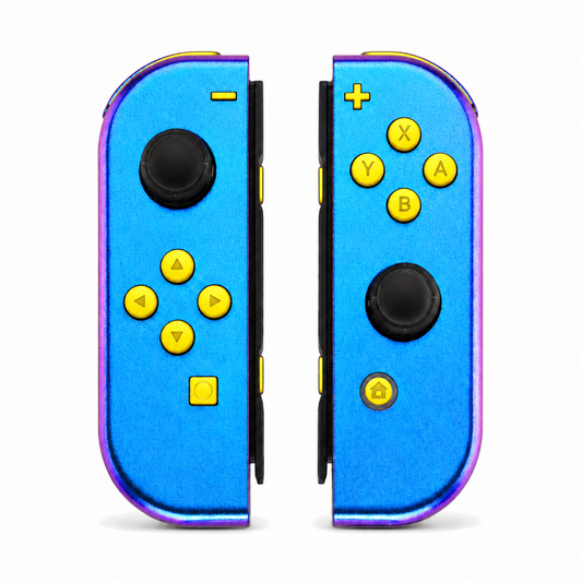 Chameleon Purple Blue, standard front: Caution Yellow buttons / Black caps