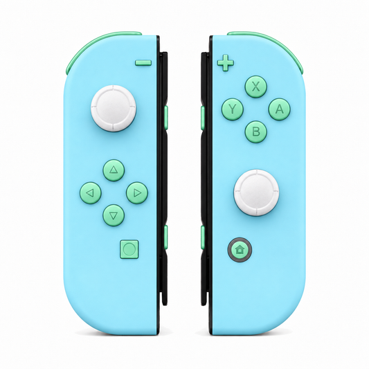Heaven Blue, standard front: Mint Green buttons / White caps