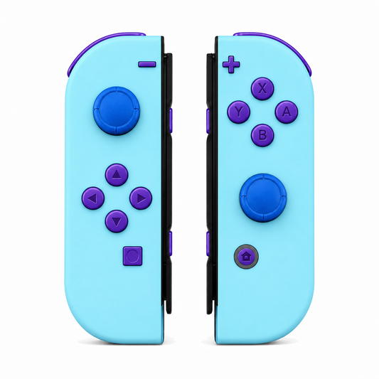 Heaven Blue, standard front: Purple buttons / Blue caps
