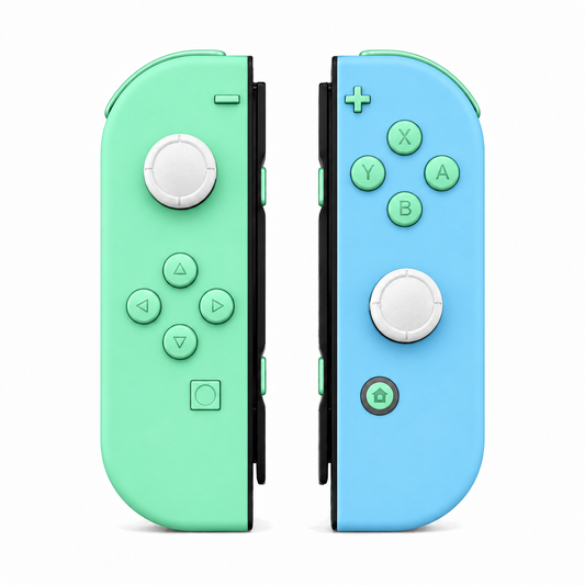 Mint Green & Heaven Blue, standard front: Mint Green buttons / White caps