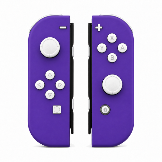 Purple, standard front: White buttons / White caps