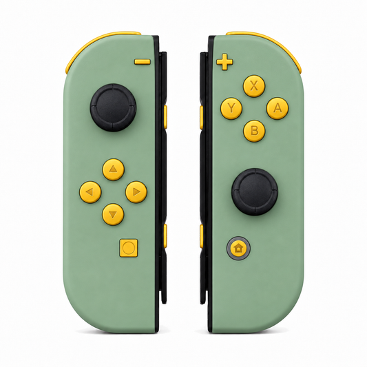 Matcha Green, standard front: Caution Yellow buttons / Black caps