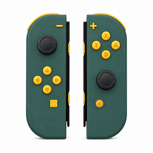 Pine Green, standard front: Caution Yellow buttons / Black caps