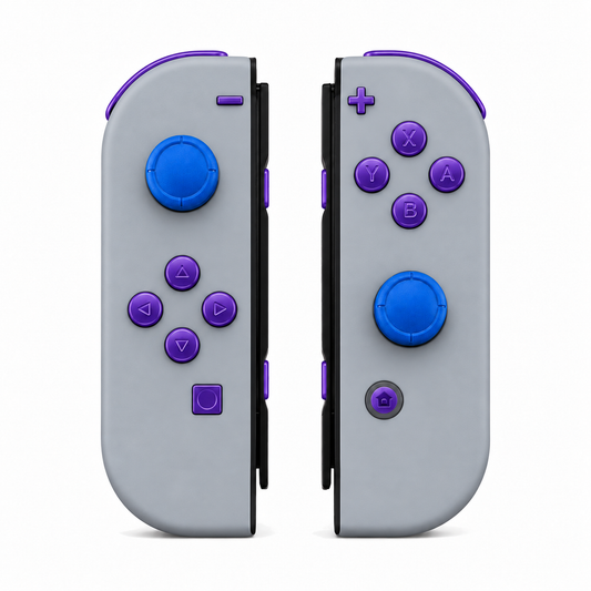 New Hope Gray, standard front: Purple buttons / Blue caps