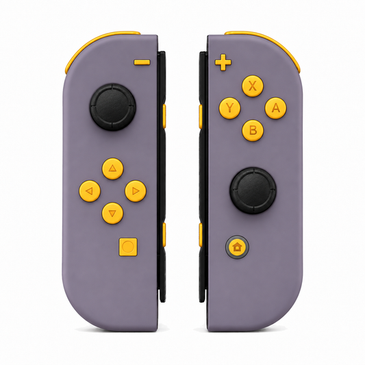 Dark Grayish Violet, standard front: Caution Yellow buttons / Black caps