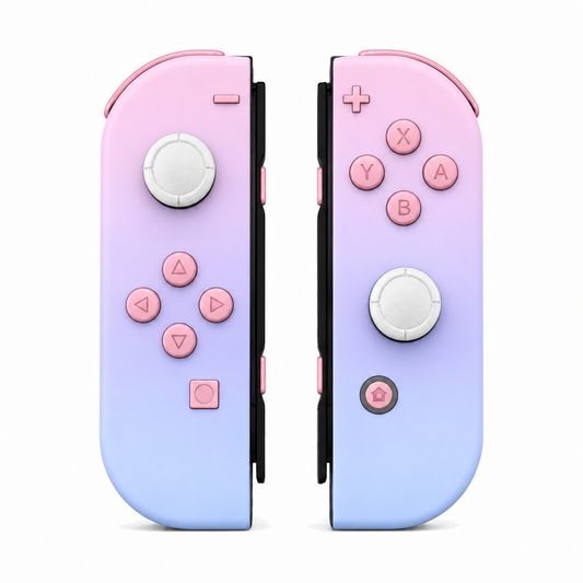 Pink Violet, standard front: Cherry Blossoms Pink buttons / White caps