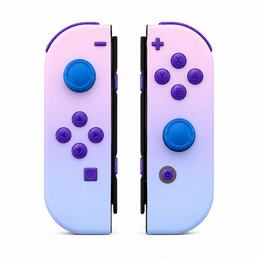 Pink Violet, standard front: Purple buttons / Blue caps